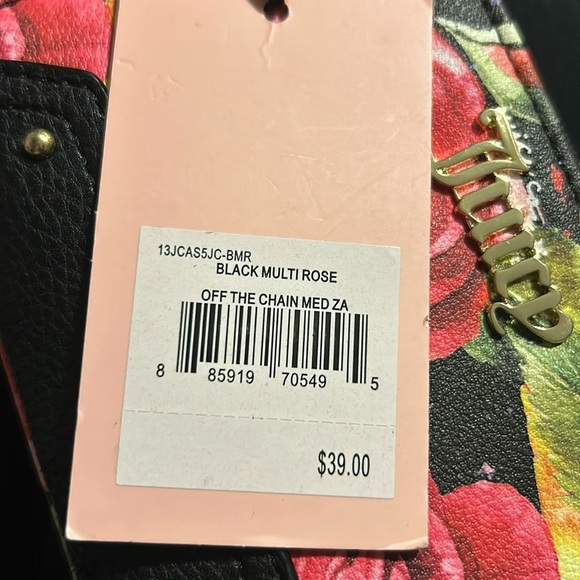 Juicy Couture Wallet Off The Chain Large Zip Around Black Multi Rose Print NWT - Picture 10 of 10